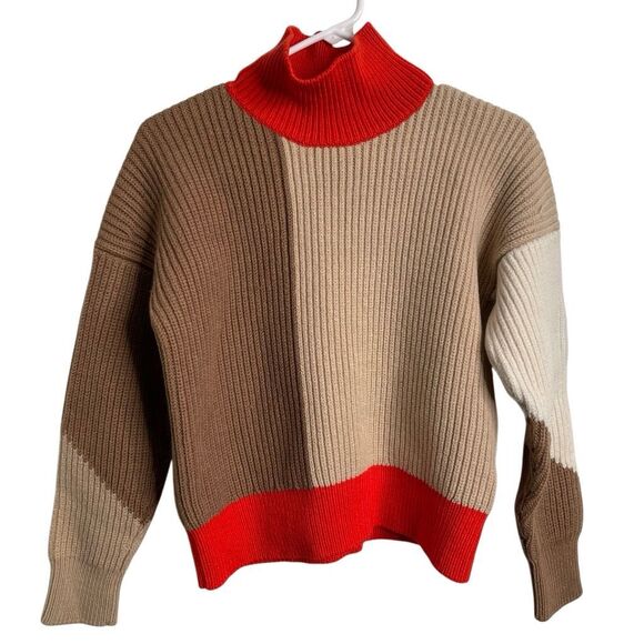 BOSS HUGO BOSS Womens Falisha Turtleneck Sweater S Colorblock Wool Chunky Knit - Picture 1 of 4